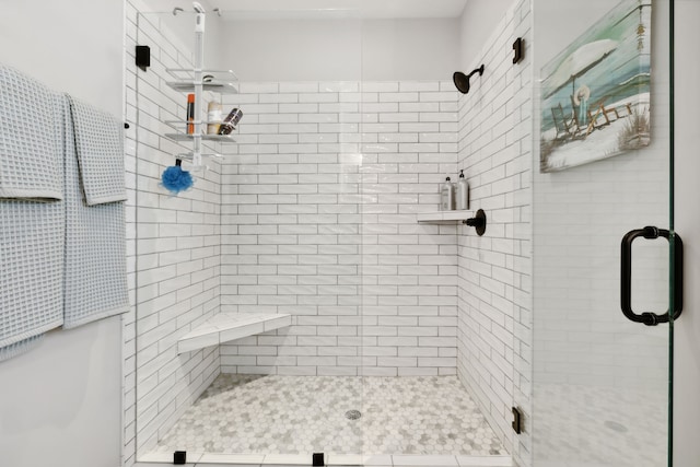 bathroom featuring a shower with door