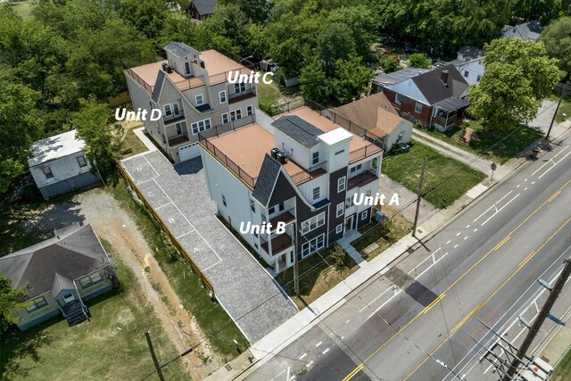 drone / aerial view with a residential view