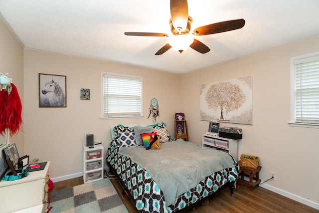 bedroom featuring ceiling fan and hardwood / wood-style floors