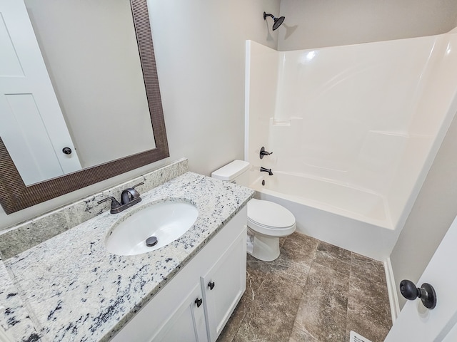 full bathroom featuring  shower combination, toilet, and vanity