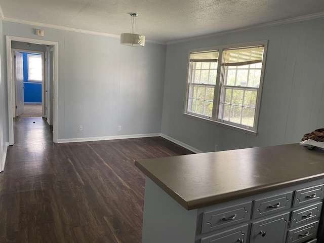 467 Owendale Dr, Antioch, TN 37013 - unfurnished dining area with dark wood-type flooring, baseboards, a textured ceiling, and crown molding