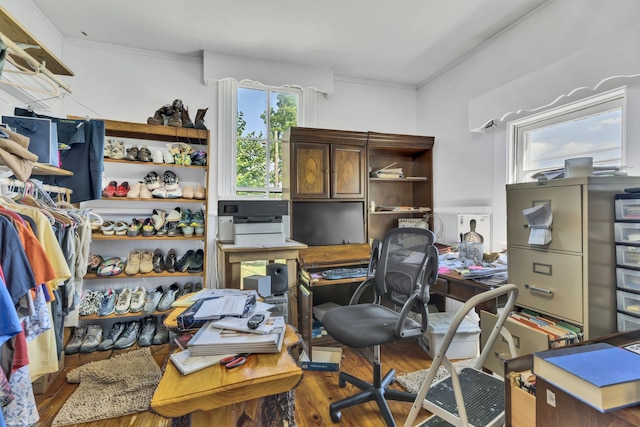 office with wood-type flooring