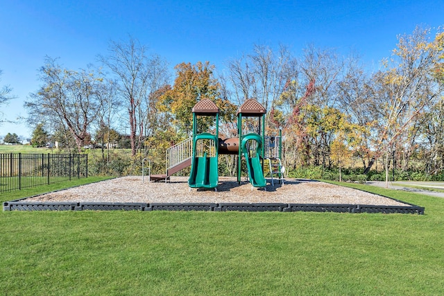 view of play area with a yard