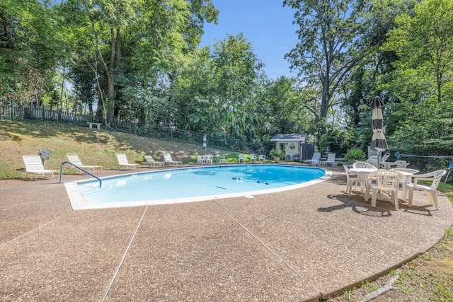 view of swimming pool with a patio area