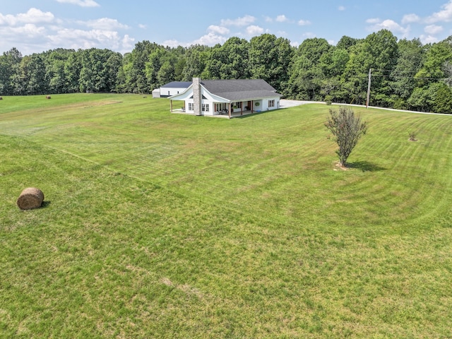 drone / aerial view with a rural view