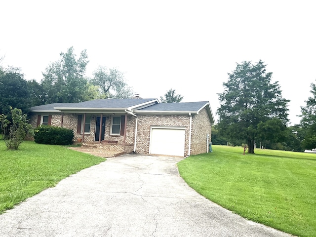 ranch-style house with a front lawn and a garage