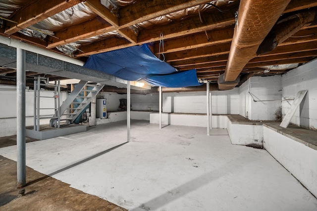 basement featuring water heater