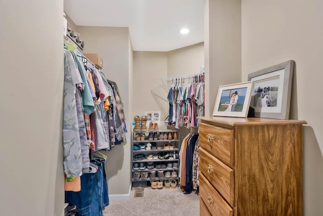 walk in closet with carpet floors