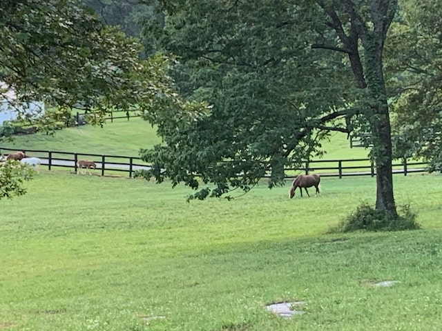 view of community with a rural view and a lawn