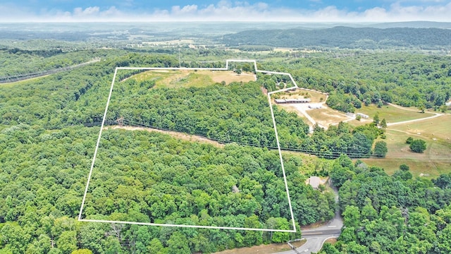 birds eye view of property with a view of trees