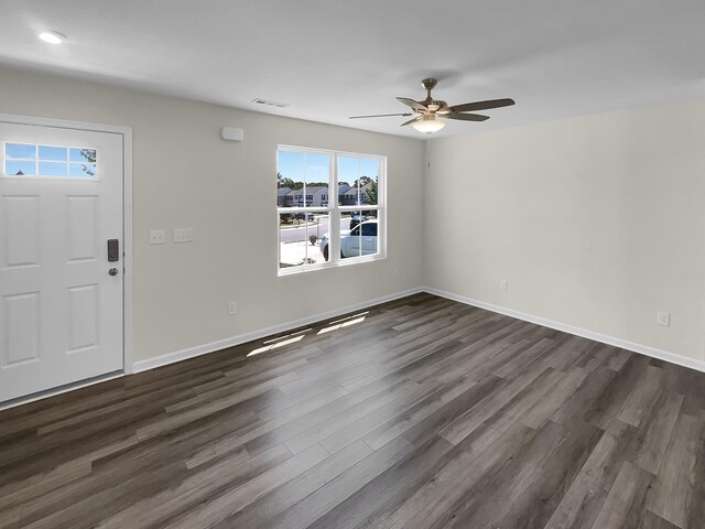 foyer featuring ceiling fan and hardwood / wood-style flooring