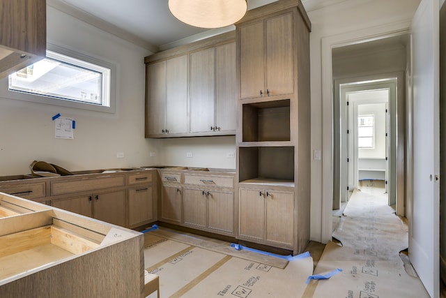 kitchen with light brown cabinets