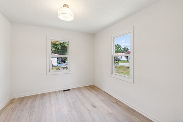 empty room with light hardwood / wood-style flooring and plenty of natural light