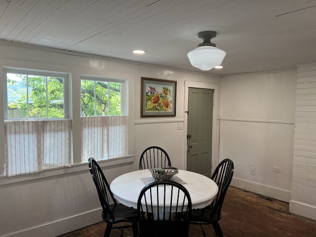 dining space featuring dark wood-type flooring