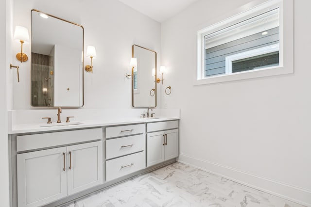 bathroom featuring dual vanity and tile patterned floors