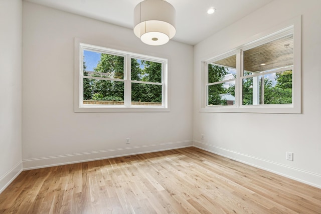 empty room with light hardwood / wood-style flooring