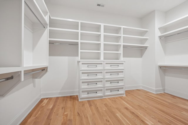 spacious closet featuring light hardwood / wood-style flooring