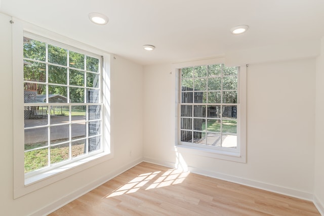 unfurnished room featuring a wealth of natural light and light hardwood / wood-style floors