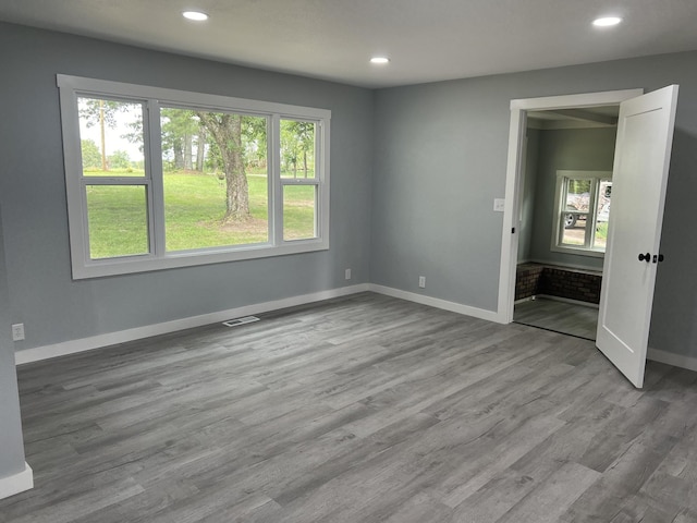 spare room with hardwood / wood-style floors and plenty of natural light