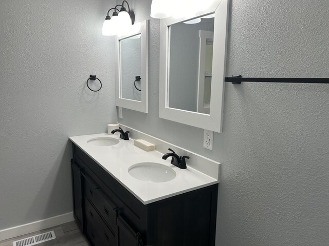 bathroom with vanity and wood-type flooring