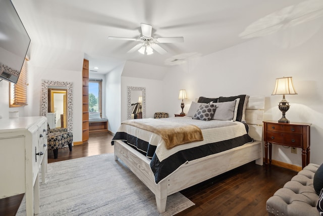 bedroom featuring ceiling fan and hardwood / wood-style floors