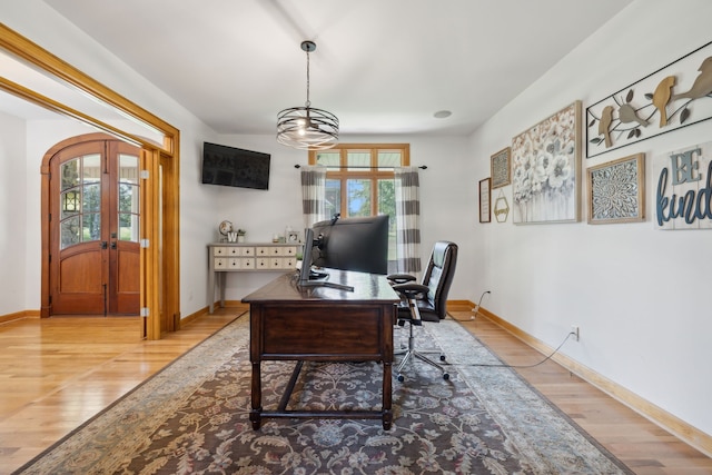 office space featuring light wood-type flooring