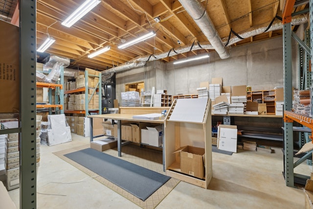 basement featuring a workshop area