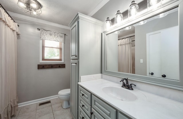 588 E Church St, Alamo, TN 38001 - full bathroom with a textured ceiling, tile patterned flooring, toilet, vanity, and visible vents