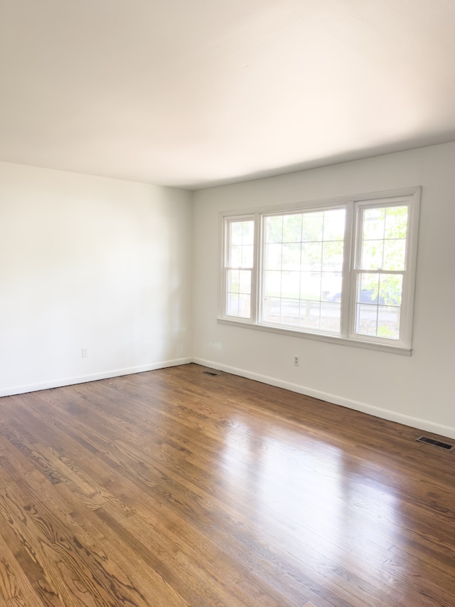 spare room with a wealth of natural light and dark hardwood / wood-style flooring