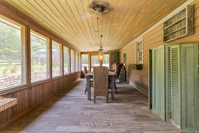 sunroom with wooden ceiling