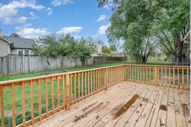 wooden deck with a lawn