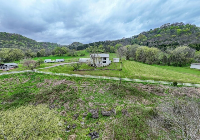 bird's eye view with a forest view, a rural view, and a mountain view