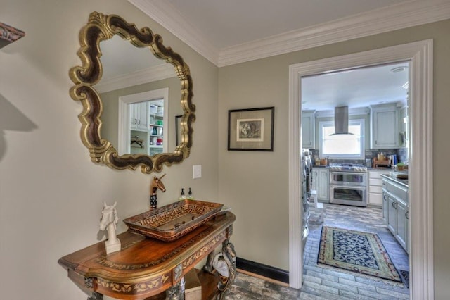 hallway with ornamental molding