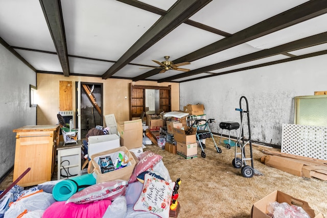 interior space featuring beam ceiling