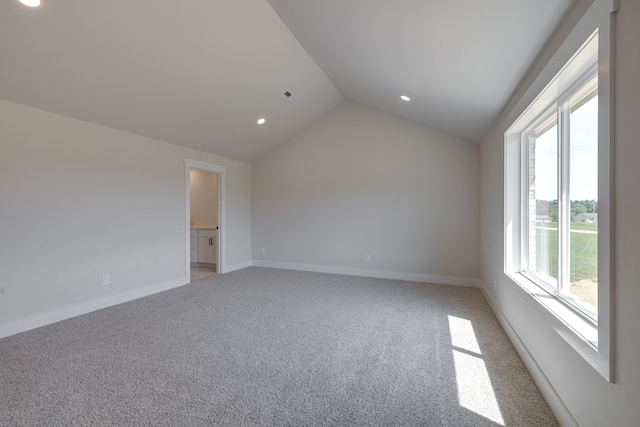 additional living space with vaulted ceiling and carpet floors