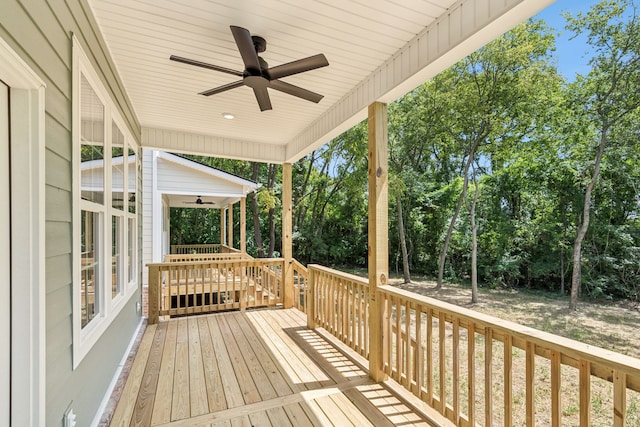 wooden terrace with ceiling fan