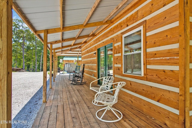 wooden deck with french doors