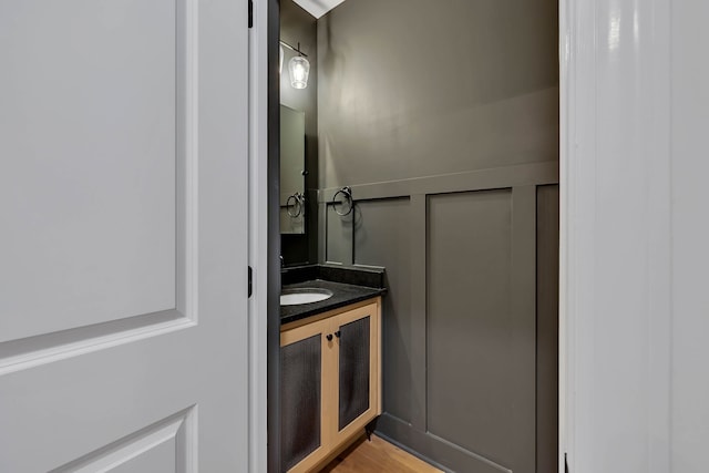 bathroom featuring wood-type flooring and vanity