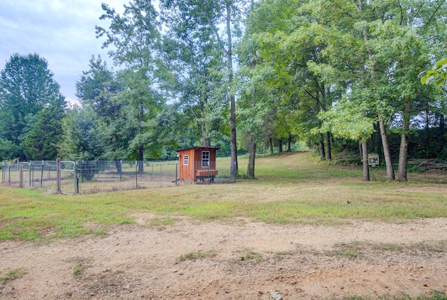 view of yard with a storage unit