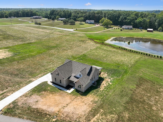 aerial view featuring a water view and a rural view