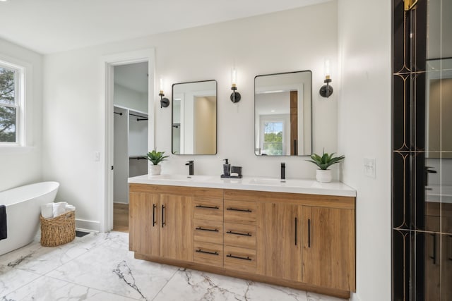 bathroom featuring double sink vanity and tile patterned flooring