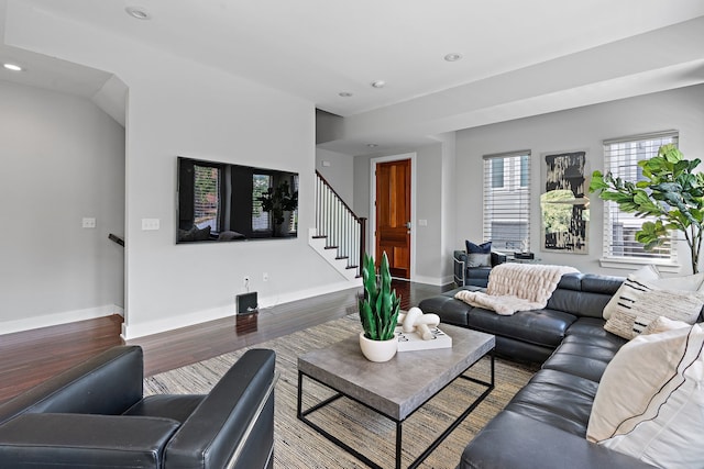 living room with hardwood / wood-style floors