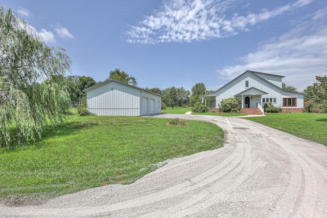 view of front of home with a front yard and a porch