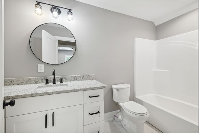 full bathroom featuring shower / washtub combination, vanity, and toilet