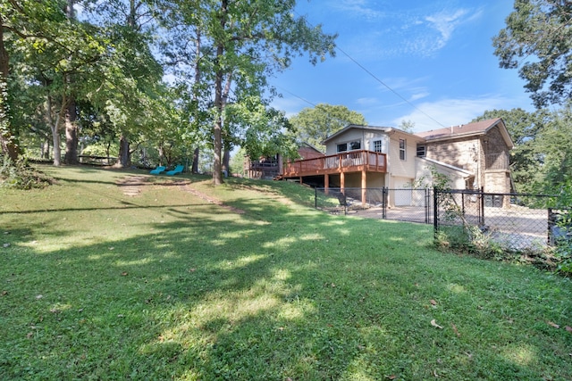 view of yard featuring a wooden deck