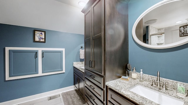 1019 Parker Rd, Kingston Springs, TN 37082 - bathroom with baseboards, lofted ceiling, and vanity