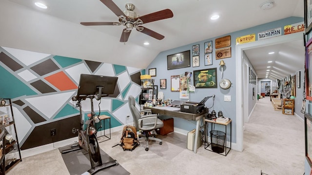 1019 Parker Rd, Kingston Springs, TN 37082 - carpeted office space featuring lofted ceiling, recessed lighting, and a ceiling fan