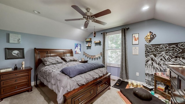 1019 Parker Rd, Kingston Springs, TN 37082 - carpeted bedroom featuring baseboards, lofted ceiling, and a ceiling fan