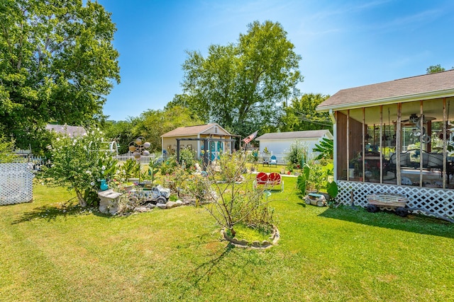 view of yard with a sunroom