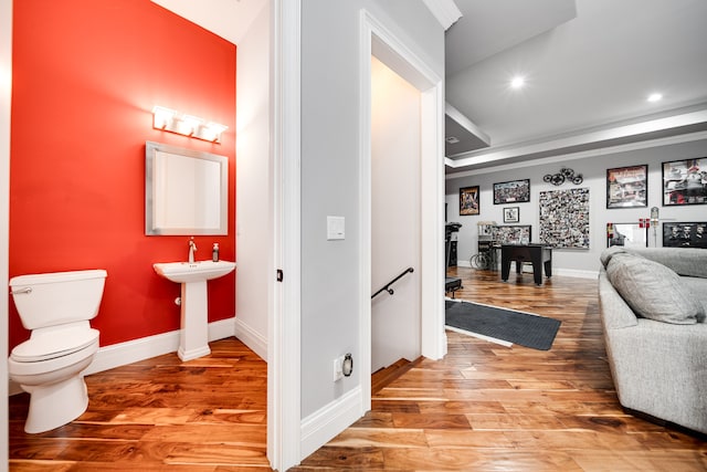 interior space featuring wood-type flooring and toilet